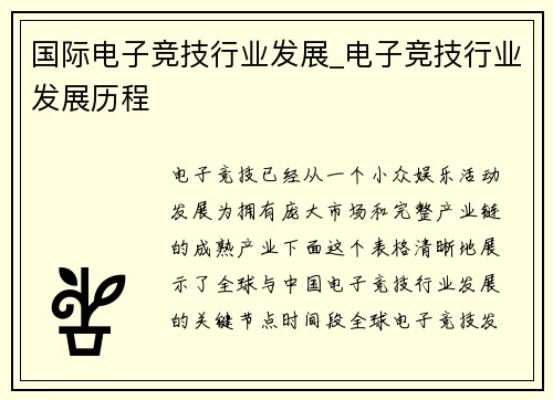 国际电子竞技行业发展_电子竞技行业发展历程